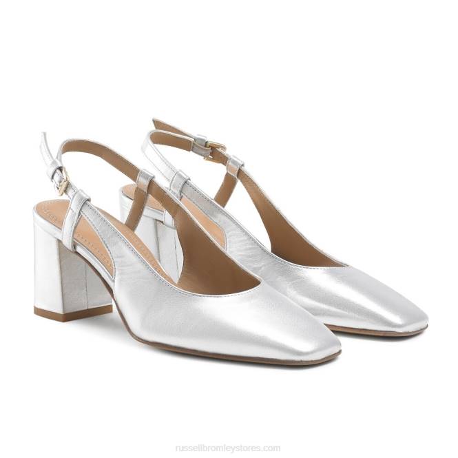 נשים סוכר פאי עקב בלוק slingback כסף 0X82114 Russell And Bromley