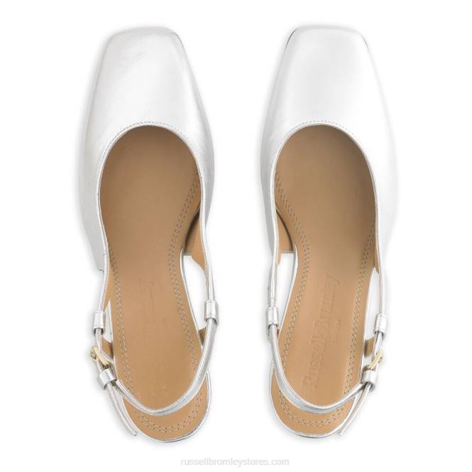 נשים סוכר פאי עקב בלוק slingback כסף 0X82114 Russell And Bromley